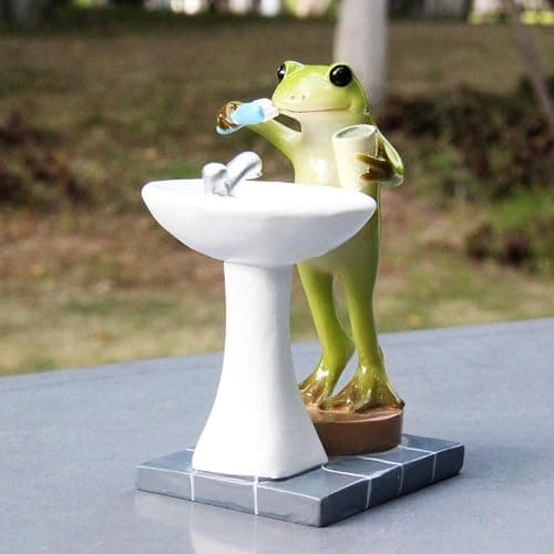 Tfro & Cile Frog Garden Statue Decor Miniature Animal Figurine Outdoor Fairy Brushing Teeth Sculpture for Bathroom - 3.3 Inch Height thumbnail 4