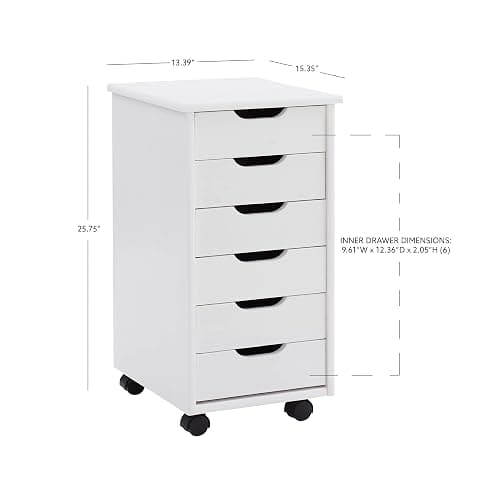 Linon Home Decor Products Corinne Six Drawer Storage, White Wash Rolling Cart - White Wash - Six Drawers thumbnail 3