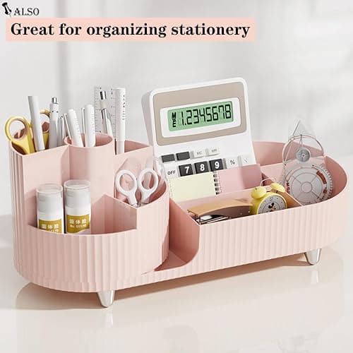 Pink Rotating Vanity Organizer with Brush Holder - Large Spinning Cosmetic Storage, Countertop Makeup & Skincare Organizer, Perfume & Lotions Display Case thumbnail 7