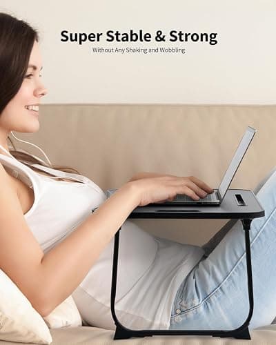 VIFOCAE Foldable Lap Desk, Laptop Bed Desk, Portable Lap Table, Laptop Bed Table with Cup Holder & Tablet Slot & Lifting Handle for Working Writing Drawing & Eating - Black Wood thumbnail 3