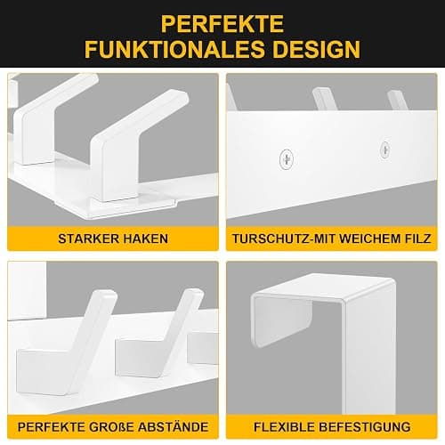 Dohomai Türgarderobe, Weisse Türgarderobe zum Einhängen, Universelle Hochwertige kleiderhaken Tür, Türhakenleiste mit Filz Pads, Stabile Türhaken zum Einhängen - Ohne Kratzer am Tür thumbnail 5