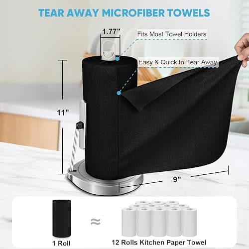 AIDEA Microfiber Cleaning Cloth Roll 55 Sheets, Black Microfiber Towels for Cars, Shop Rags Washable, Cleaning Rags Reusable Paper Towels for Automotive, Workshops, House, Cleaning Supplies 11×9" thumbnail 2