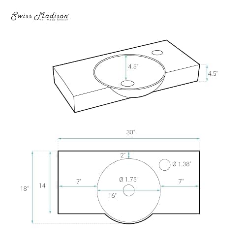 Swiss Madison Chateau 30" Wall-Mounted Sink Center Basin with Right Side Faucet Mount in Matte Black thumbnail 3