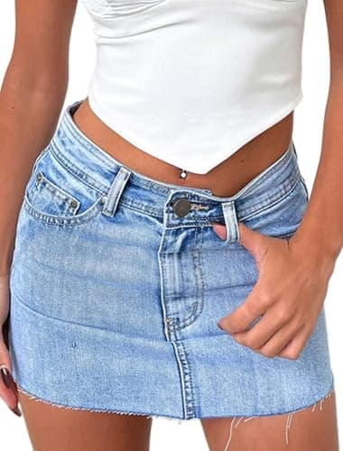 Just Quella Women's Stretch Jean Skirt Fringed Slim Fit Denim Bodycon Mini Skirt thumbnail 2