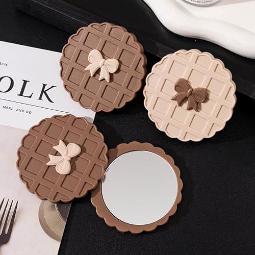 IEOSNGN Small Makeup Mirror,Round Mirrors for Women Girls,Perfect for Purse, Handbag, Touch-Ups, Everyday Use & Travel Essentials (Coffee) thumbnail 6