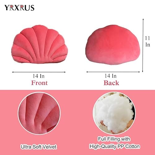 YRXRUS Peach Pink Seashell Pillow, Patio Accent Ocean Series, Ultra Soft Velvet Cushion for Bed, Living, Kids Room 3D Insert 14X11 Inch thumbnail 3