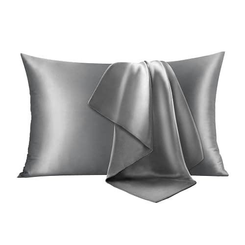 Silk Pillow Cases Queen Size Set of 2-20x30Inches Silk Pillowcases with Hidden Zipper, Ultra Smooth and Soft Cooling Pillow Cases for Hot Sleepers (Dark Grey 20x30 Inches, 2 Pack) - Image 1