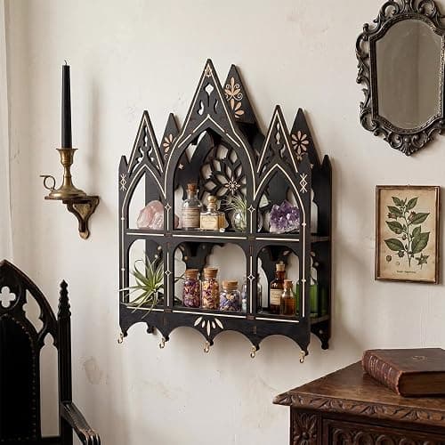 Gothic Decor, Trinket Shelf, Witchy Goth Wall Decor, Crystal Shelf Display | Gothic Room Decor, Wall Shelf for Bedroom, Gothic Shelves, Witchy Home Decor, Vintage Shelf, Whimsy Goth Decor, Goth Gifts thumbnail 2