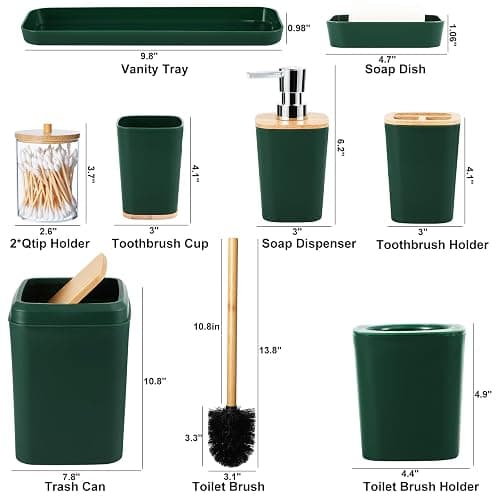 Bathroom Accessory Set 9 Piece Hunter Green Bathroom Set with Trash Can Bathroom Accessories Green Bathroom Decor - Dark Green - Bath Set thumbnail 3