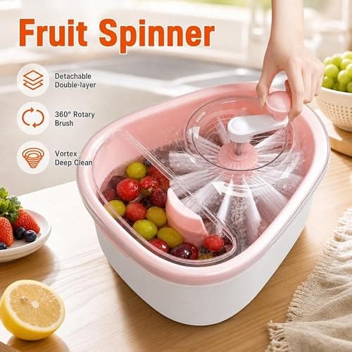 Fruit Cleaner Spinner, Large Fruit Washer Spinner, Fruits Cleaner Spinners with FruitWasher Spinners Bowl, Vegetable FruitSpinner Washers,Double Layer Design,for strawberry blueberries thumbnail 5
