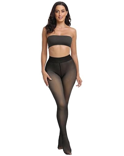 CHRLEISURE Women's Fleece Lined Tights - Fake Sheer Warm Pantyhose Thick Winter Leggings thumbnail 5