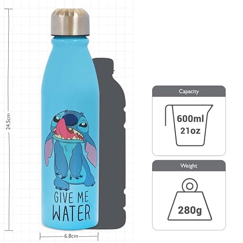 Disney Stitch Aluminum Water Bottle 600ml – Official Merchandise by Polar Gear, Kids Reusable Non Spill BPA Free Recyclable - Ideal For School Nursery Sports Picnic - Multicolour, Blue - Single thumbnail 3
