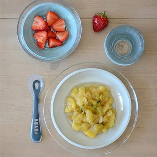 BEABA 3-Piece Glass Meal Set with Silicone Suction, Toddler Plate and Baby Bowls with Suction, Non Slip Kids Dinnerware Set, 2.5x Stronger than Regular Glass, (Rain) thumbnail 2