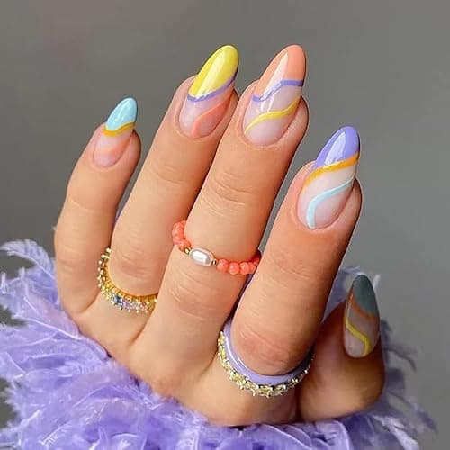 6 Pack Press on Nails - Almond, French Tip, Swirl, False, Gel - 144 Pcs, 12 Sizes, 6 Styles thumbnail 3