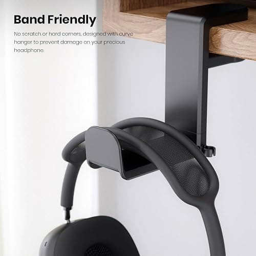 EURPMASK Rotating Headphone Stand - PC Gaming Headset Holder, Adjustable Clamp-on Under Desk Hanger With 360 Degree Swivel & Cable Clip Organizer - Black thumbnail 6
