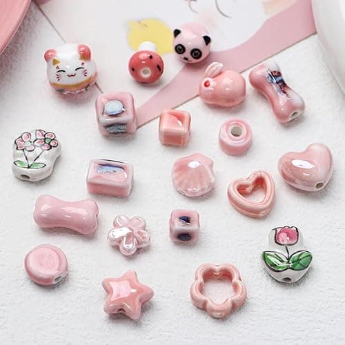 Decoendiy 30Pcs Pink Ceramic Beads,Chinese Special Porcelain Beads,Animal Shape Ceramic Beads,Bulk Beads for DIY Earrings Necklaces Bracelets for Jewelry Pendants Making Home Hanging Decorations thumbnail 3