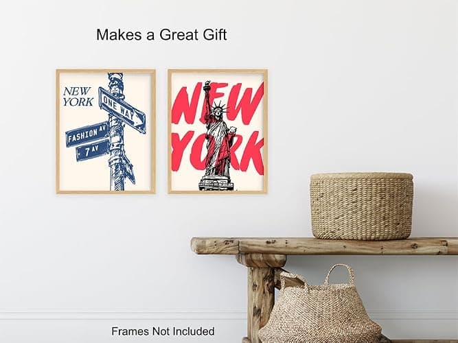 New York Poster Wall Art - 8x10 - New York City - NYC - Living room Aesthetic - Urban Room Decor - Statue of Liberty - Cool Wall Art - Unique Home Decor - Cute Trendy small Apartment Travel Prints Set thumbnail 5