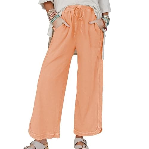 Hixiaohe Women's Casual Wide Leg Sweatpants High Waist Baggy Acid Wash Pants Drawstring Athletic Palazzo Pants with Pockets - Image 1