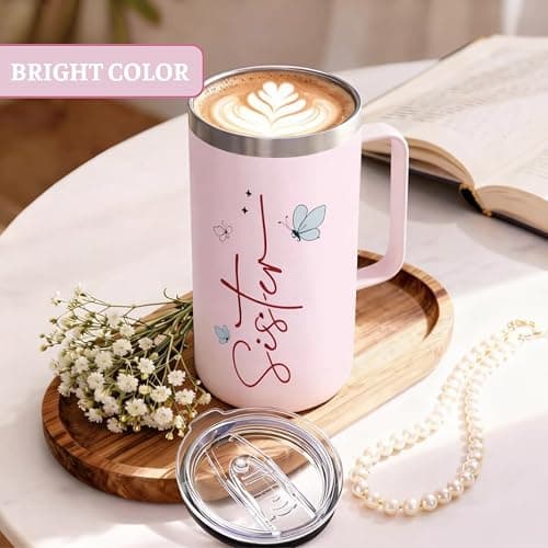 TSIMPLE Sisters Gifts From Sister, Birthday Gifts For Sister, 20oz Insulated Stainless Steel Coffee Mug With Colorful Lettering and Floral Design, Christian Gift For Women, Big Sis Gift thumbnail 2