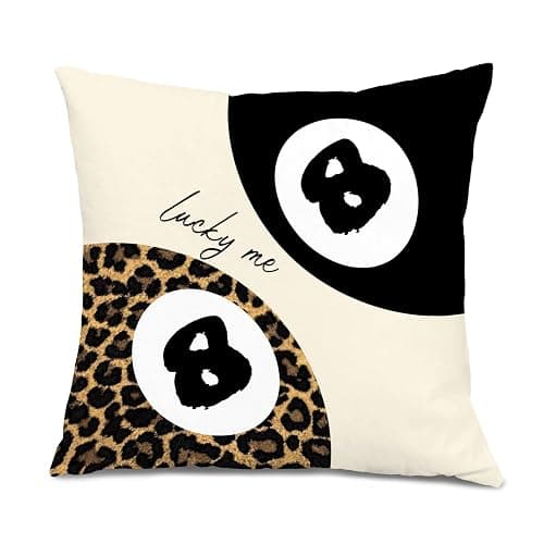 Foritho Trendy Leopard Lucky 8 Ball Pillow Covers 18x18, Cheetah Leopard Print Room Decor, Funky Preppy Leopard and Black Billiards Decorative Throw Pillow Covers for Girls Dorm Apartment - Image 1