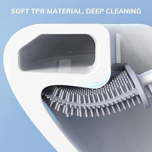 Toilet Brush, 2 Pack Bathroom Silicone Toilet Brushes and Holder Sets with No-Slip Long Plastic Handle and Soft Flexible Bristles, Toilet Brushes with holders and Base for Anti-drip (White) thumbnail 4