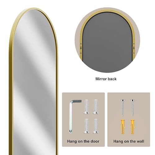 Vlush Door Mirror, Full Length Mirrors Over The Door, 14'' x 48'' Hanging/Rectangular Wall Mirror, Wall-Mounted/Hanging/Leaning, Home Decor,(Gold) thumbnail 4