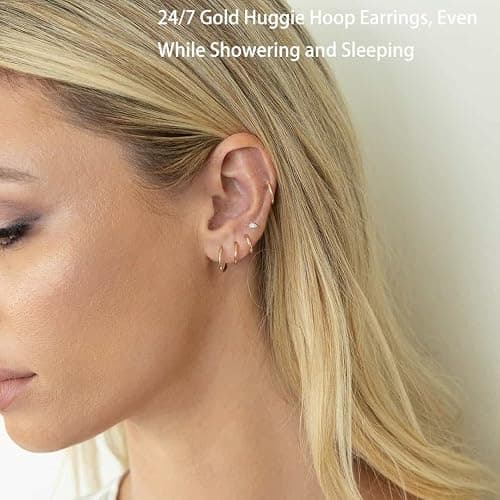 Small Gold Hoop Earrings Lightweight: Hinged Huggie Hoop Earrings for Lobe Cartilage Helix Tiny Hoops Earrings in Silver Black for Women Men thumbnail 2