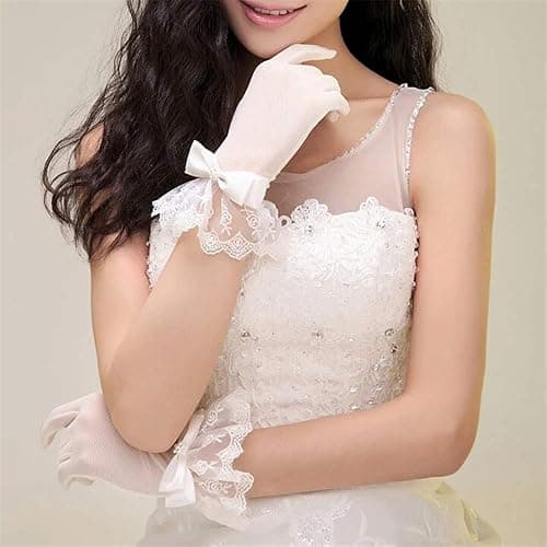 R STAR Floral Short Lace Gloves, Women Wrist Length Gloves for Wedding(B) thumbnail 3