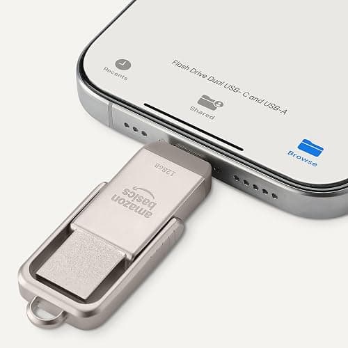 Amazon Basics 128GB USB Flash Drive, Thumb Drive Memory Stick with USB C and USB A Dual Ports, Champagne Silver thumbnail 3