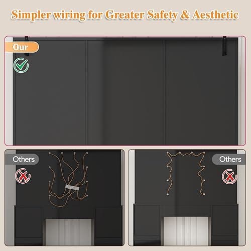 47'' W Large Vanity Desk with Mirror and Lights, 8 Storage Shelves 7 Drawers Vanity Table, Big Makeup Vanity Desk with 3 Lighting Modes, Vanity Dresser with Charging Station, Sliding Mirror (Black) thumbnail 5