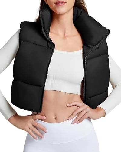 Century Star Puffer Vest Women Girls - Cropped Fall Winter Outerwear Puffy 2025 Quilted Top Jacket Coat Gilet Sleeveless Zip - Image 1