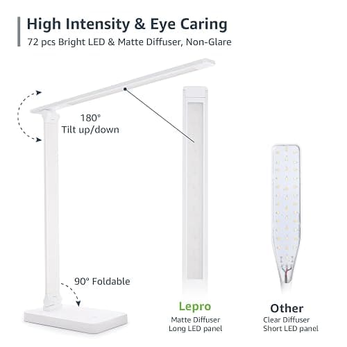 Lepro LED Desk Lamp 9.5W 800lm, Metal Desk Light for Home Office, White | 5 Colors 5 Brightness, Dimmable Task Light, Eye Caring, Home Office Desktop Lamp for Reading, Crafting, Sewing, Puzzle, Nail thumbnail 6