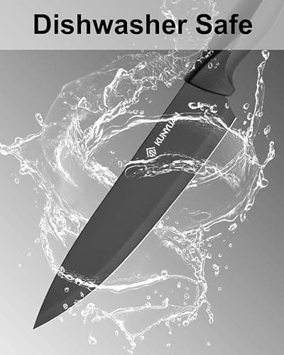 Knife Set, KUNYUAN 15 pieces Knife Sets for Kitchen,High Carbon German Stainless Steel Knife Block Set with Built in Sharpener Block,Dishwasher Safe Kitchen Knife Set, Black thumbnail 6