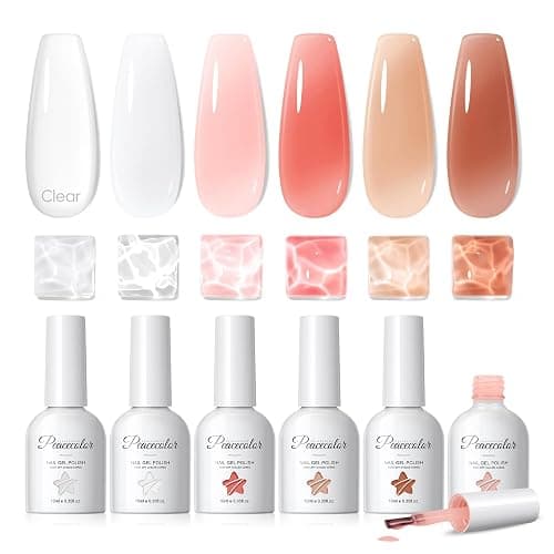 Peacecolor Builder Nail Gel Polish Set, 6 PC Jelly Nude Pink Clear Colors Rubber Builder for Apex Hard Strengthener Extension Gel Polish U V Nail Lamp Cured DIY Gifts thumbnail 9