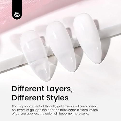 Beetles Milky White Gel Nail Polish No Wipe Gel Top Coat and Base Coat Set 3Pcs 15ml, Nude Jelly Color Long Lasting, Soak Off U V LED Nail Art Design for Women thumbnail 4