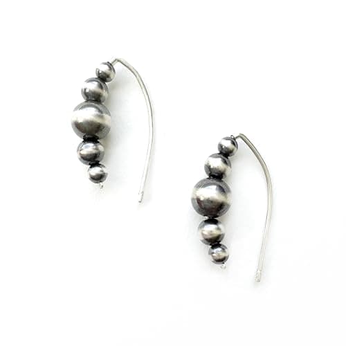 Sterling Silver Navajo Pearl Style Threader Earrings for Women, Beaded Open Hoop Earrings Western Jewelry Handmade in the USA - Image 1