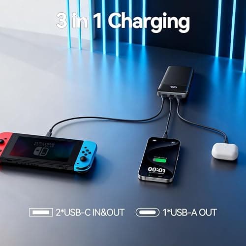 Portable Charger, 10000mAh Slim Power Bank Portable Phone Charger 22.5W PD QC Fast Charging with 3 Outputs 2 Inputs Battery Pack Compatible with iPhones Samsung Google Pixel LG Moto More Devices,Black thumbnail 4