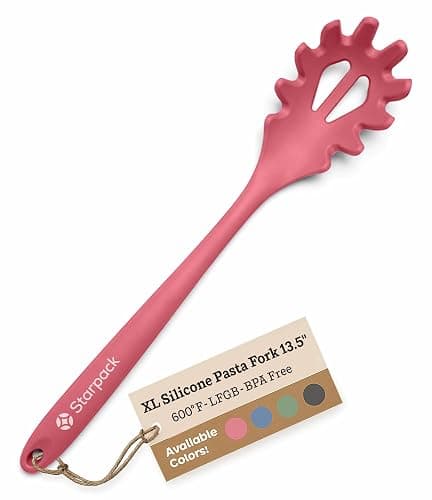 Starpack XL Premium Silicone Pasta Fork (13.5") - Spaghetti Spoons High Heat Resistant to 600°F - Silicone Pasta Spoon Strainer - Server Spoon with Teeth - Server Utensil for Pastas - Image 1