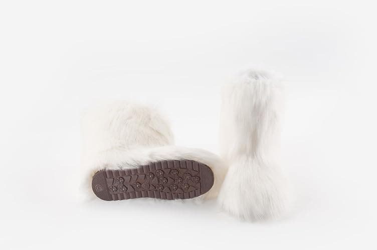 IXU Women's Faux Fur Boot Furry Fluffy Round Toe Suede Snow Winter Women Boots Comfy Plush Warm Short Outdoor Indoor Flat Shoes Mid-Calf Boots thumbnail 4