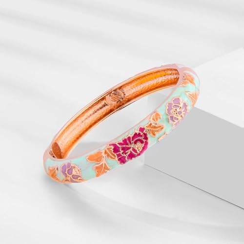 UJOY Bangles 5 Pcs Enamel Jewelry Set Rose Flower Engraved Cloisonne Bracelets Pack in a Box 5PCS thumbnail 7