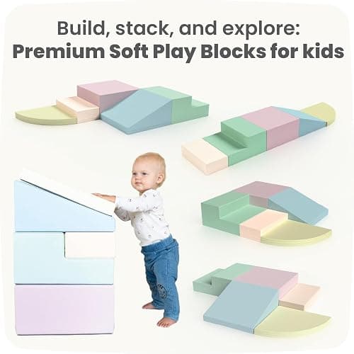 IGLU Soft Play Corner Climber Montessori Foam Blocks for Toddlers 1 Year Old with 5 Shape Forms Equipment for Kids in Pastel Colors thumbnail 5
