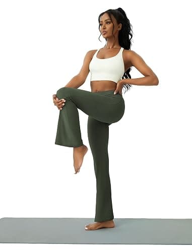 COPYLEAF Womens Yoga Pants with Pockets High Waisted Flare Leggings Bell Bottom Yoga Dress Pants Seamless Bootcut Pants thumbnail 5