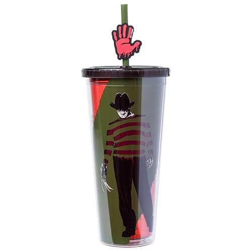 Silver Buffalo A Nightmare on Elm Street, Plastic Cold Cup, 24oz | Freddy Krueger, Welcome to My Nightmare, Lid, Straw Topper, 0.71 Liters - Image 1