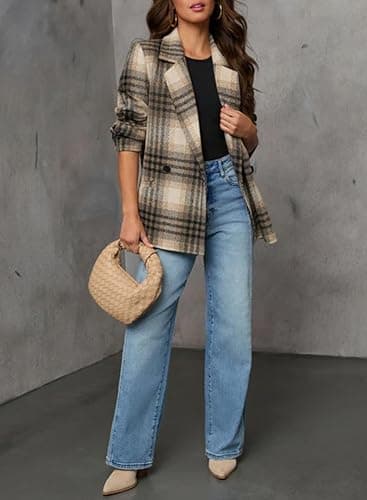 Happy Sailed Women’s Plaid Blazer Classic Lapel Collar Double Breasted Open Front Blazers Jackets Work Suit with Pockets thumbnail 6