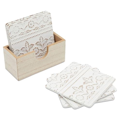 Juvale Wooden Coasters Set of 6-3.8 in, White, Square, Farmhouse Style - Coaster Holder for Coffee Table & Bar Decor - Kitchen & Living Room Decor thumbnail 9
