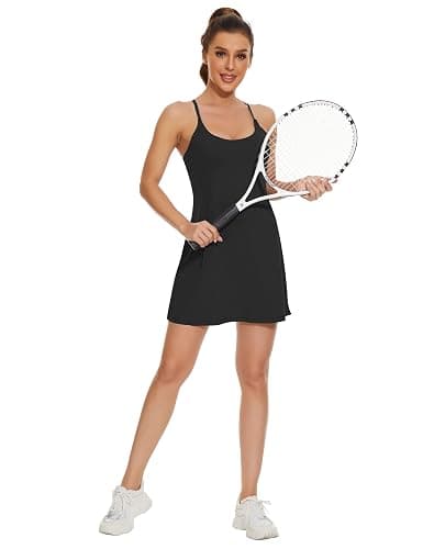 Womens Tennis Dress, 2-in-1 Golf Workout Dress with Built-in Bra & Shorts Pockets, Athletic Dresses with Adjustable Strap thumbnail 2