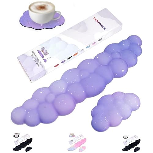 LJYZMD Cloud Wrist Rest Set for Keyboard and Mouse, Includes Cute Coaster, with Computers and Laptops(Purple Star Set) - Image 1