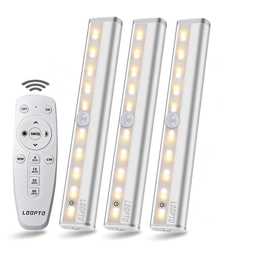 LDOPTO Battery Operated Lights Wireless Under Cabinet LED Closet Lighting Under-Counter Light fixtures Without Wiring with Remote/Touch Control for Kitchen Shelf Hallway Stairs, 3 Colors 3 Pack - Image 1