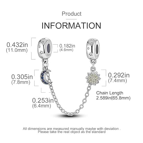 MULA 925 Sterling Silver Safety Chain for Charms Bracelets Dangle Pendants Beads Cute Cat Moon Flower Jewelry Charms for Women thumbnail 3