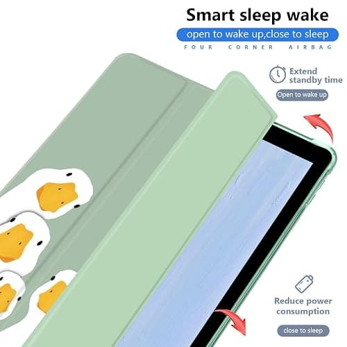 JOYLAND Funny Goose Cartoon Pad Case for 10.2 Inch iPad 9th/7th/8th Generation with Pencil Holder, Auto Wake/Sleep for iPad 2021/2020/2019 Cover, Foldable Smart Stand Green Leather Anti-Scratch Case thumbnail 3